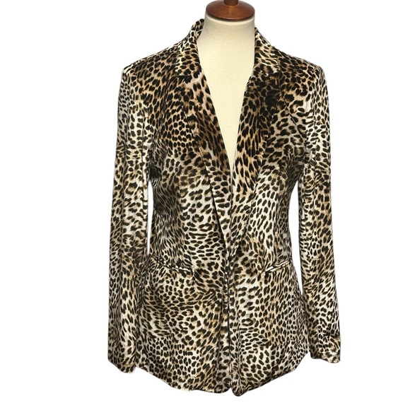 Libby Edelman Leopard Print Blazer Casual Velour Animal Print Jacket Size Medium - Picture 2 of 7